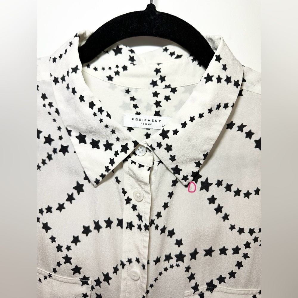 Equipment White Black Star Signature Silk Shirt, Size Large ($295 MSRP) - Picture 5 of 5